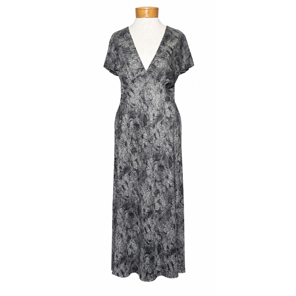 Lapis Los Angeles Floral Maxi Dress Black Ivory Sheer Vintage Size Large 90s